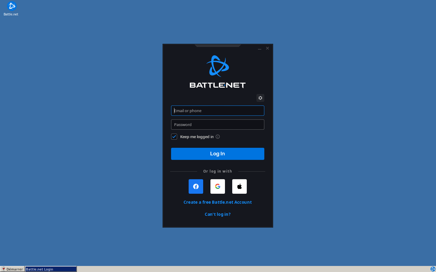 Image de la connexion à Blizzard Battle.net sous Linux